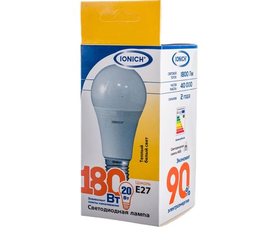 Светодиодная лампа общего назначения IONICH ILED-SMD2835-A60-20Вт-1800Лм-230В-2700К-E27 1807 – изображение 4