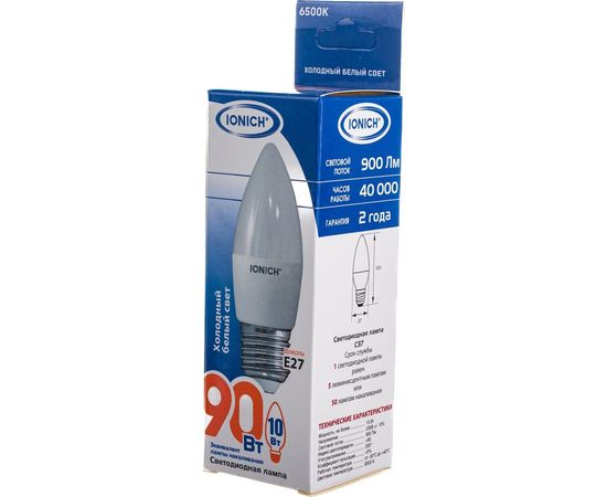 Светодиодная лампа IONICH Свеча ILED-SMD2835-C37-10Вт-900Лм-230В-6500К-E27 1801 – изображение 5