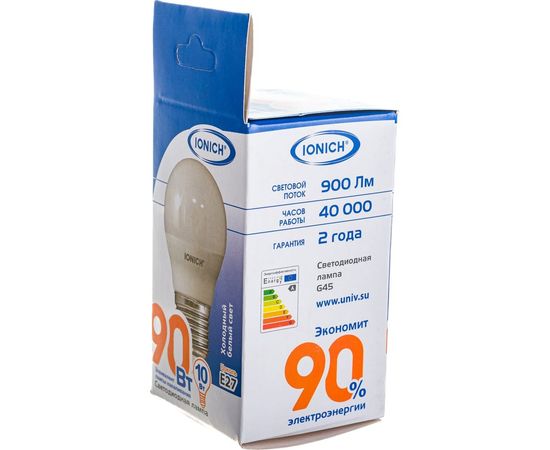 Светодиодная лампа IONICH Шар ILED-SMD2835-G45-10Вт-900Лм-230В-6500К-E27 1803 – изображение 5