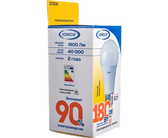 Светодиодная лампа общего назначения IONICH ILED-SMD2835-A60-20Вт-1800Лм-230В-2700К-E27 1807 – изображение 5