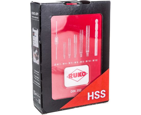 Набор машинно-ручных метчиков HSS M3-M12+вороток+сверла, 15шт RUKO 245004 – изображение 7