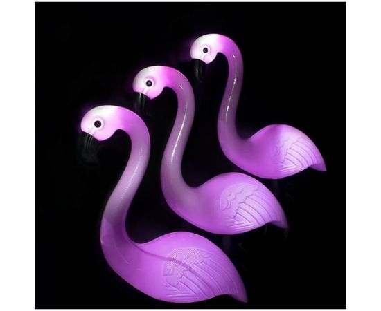 Садовый светильник "Три розовых фламинго на солнечной батарее КОСМОС KOC_SOL367 