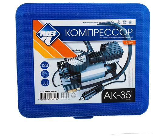 Компрессор Nova Bright АК-35 35 л/мин., 140 PSI, 12 В, металлический корпус, пластиковый кейс 47159 – изображение 2