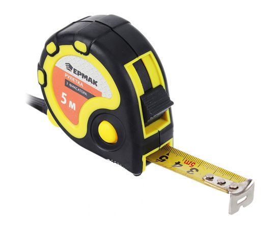 Рулетка ЕРМАК 3 фиксатора, двукомпонентный корпус, 5м х 19мм 658-125 