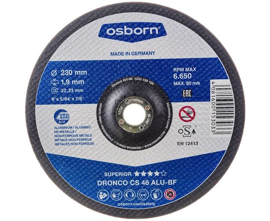 Диск отрезной по алюминию CS 46 ALU (230x1.9x22.23 мм) DRONCO 1233150100 