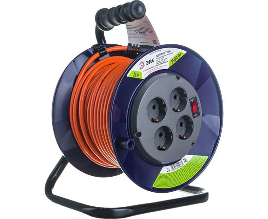 Силовой удлинитель ЭРА RPx4es3x1.520m на пластиковой катушке, c заземлением, 4 гнезда, 20м, ПВС 3х1.5 Б0046849 – изображение 2
