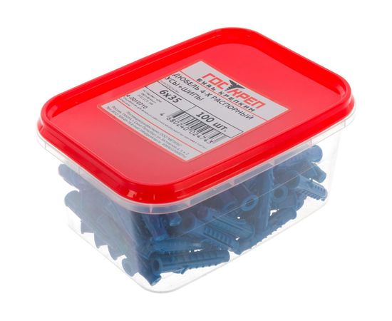 4-х распорный дюбель ГОСКРЕП усы+шипы 6х35 полипропилен 100 шт., пл.конт 400 мл 4-0010710 – изображение 4