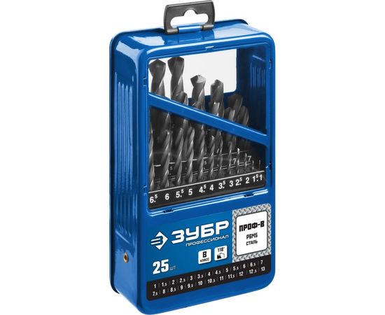 Набор сверл из быстрорежущей стали по металлу, 25 шт. ПРОФЕССИОНАЛ Зубр 29621-H25 