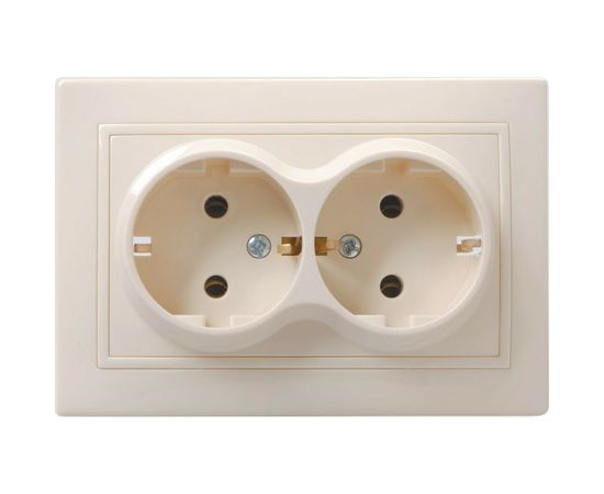 2местная розетка IEK КВАРТА с заземлением, в сборе, без шторок, кремовый ERK24-K33-16-DM 