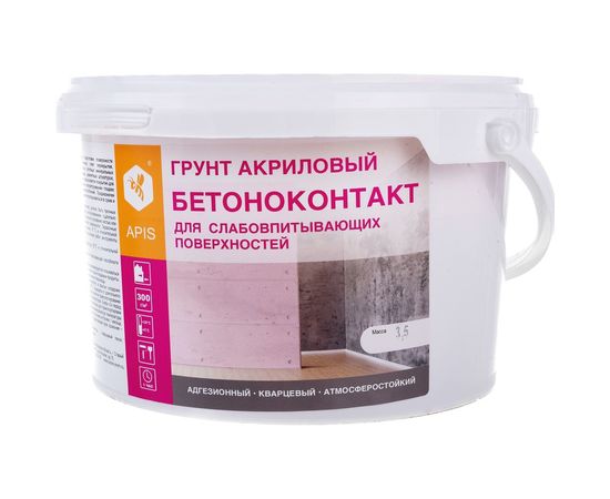 Акриловый грунт APIS БЕТОНОКОНТАКТ кварцевый, для внутр. и наруж. работ, ведро 3,5 кг 4665296513830 