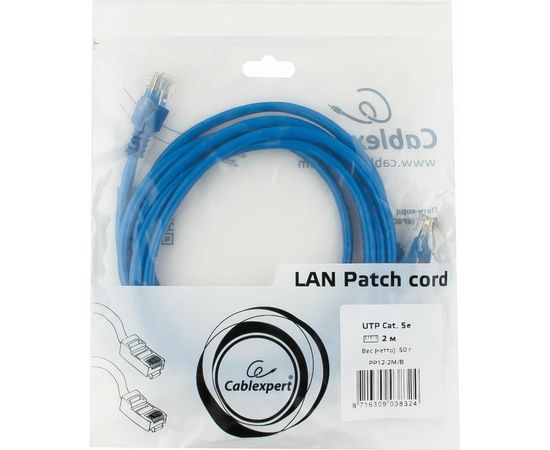 Патч-корд Cablexpert UTP PP12-2M/B кат.5e, 2м, литой, многожильный синий PP12-2M/B – изображение 3