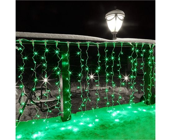 Гирлянда Neon-Night дождь, занавес, 2х1.5м, прозрачный ПВХ, 192 LED зеленые, 12 LED/нить, 16 нитей 235-304-6 – изображение 3