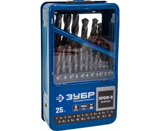 Набор сверл из быстрорежущей стали по металлу, 25 шт. ПРОФЕССИОНАЛ Зубр 29621-H25 – изображение 4