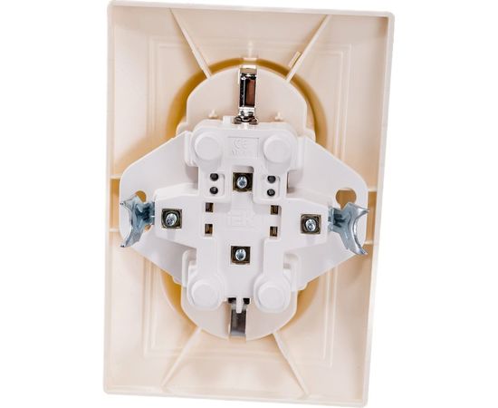 2местная розетка IEK КВАРТА с заземлением, в сборе, без шторок, кремовый ERK24-K33-16-DM – изображение 4