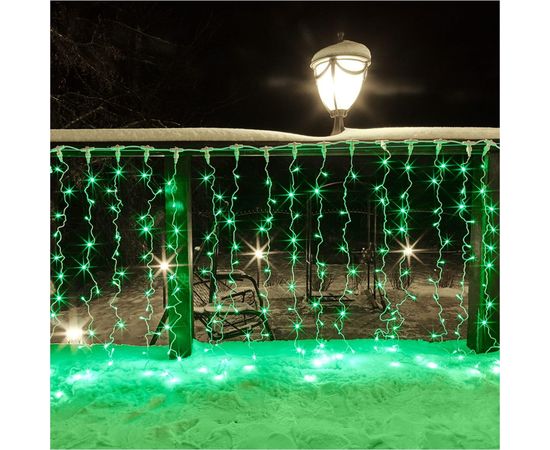 Гирлянда Neon-Night дождь, занавес, 2х1.5м, прозрачный ПВХ, 192 LED зеленые, 12 LED/нить, 16 нитей 235-304-6 – изображение 4