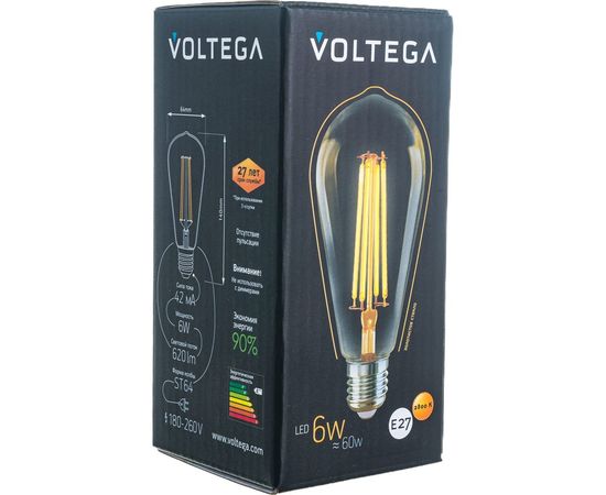 Светодиодная лампа VOLTEGA Колба ST64 GOLD 6W Е27 2800К 5526 – изображение 5