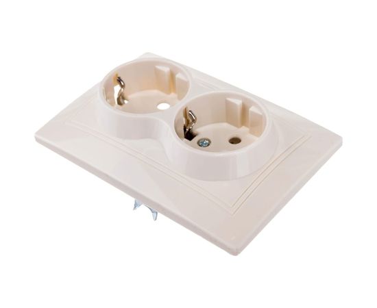 2местная розетка IEK КВАРТА с заземлением, в сборе, без шторок, кремовый ERK24-K33-16-DM – изображение 5