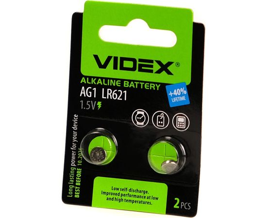 Щелочная/алкалиновая батарейка VIDEX AG1/364/621 2 штуки на блистере VID-AG01-2BC 
