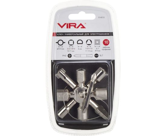 Ключ для электрошкафов VIRA с 10 рабочими профилями и битой 514010 – изображение 4