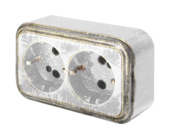 Розетка duwi о/п с з/к 2-местная серия Palazzo Vintage, белое золото патина 26437 8 