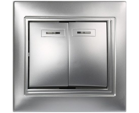 Выключатель Smartbuy 2-клавишный с индикатором 10А серебро, Венера SBE-01s-10-SW2-1-c 