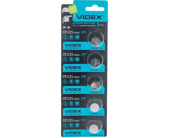 Элемент питания VIDEX литиевый 5 шт. в блистере CR1225 