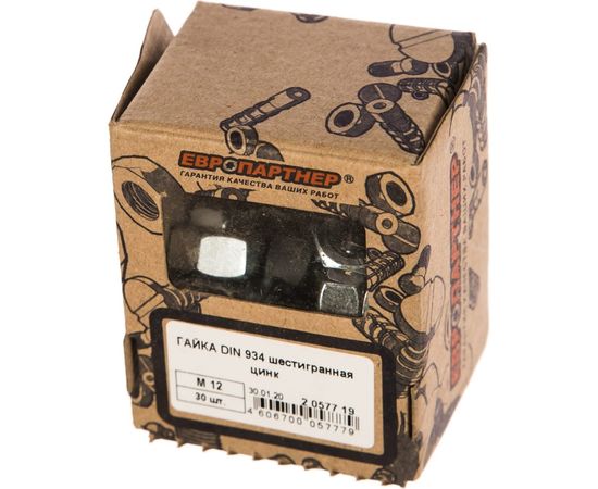 Шестигранная гайка ЕВРОПАРТНЕР DIN 934 Zn М12, 30 шт. 2 0577 19 – изображение 2