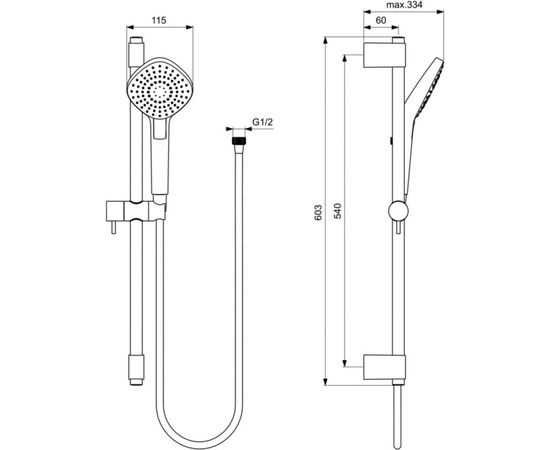 Душевой гарнитур Ideal Standard серия IDEALRAIN EVO DIAMOND L3 штанга 600 мм B2234AA – изображение 2