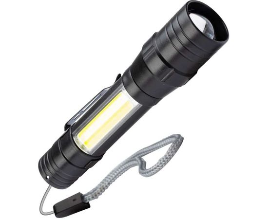 Ручной аккумуляторный фонарь КОСМОС 1Вт LED+5ВтCOB/линза/зум/Li-ion 18650 1000mAh/ABS-пластик/USB-шнур, KOS113Lit 