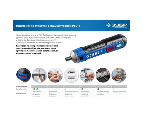 Аккумуляторная отвертка ЗУБР Профессионал 4 Vmax, в кейсе с набором 33 бит PSD-4S – изображение 15