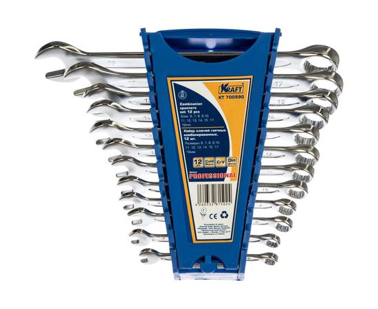Набор комбинированных ключей 12шт: 6-15 17 19 мм пластиковый держатель KRAFT KT 700590 