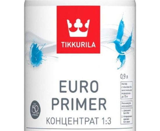 Акрилатная грунтовка Tikkurila EURO PRIMER концентрат 1:3, укрепляющая 0,9 40470 – изображение 2