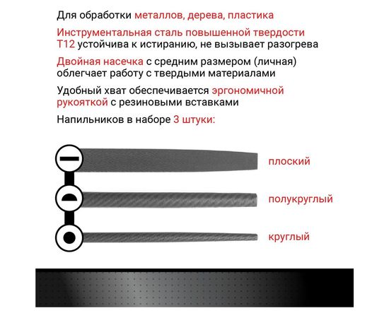 Набор напильников по металлу VIRA 200 мм, зернистость 2 820007 – изображение 3