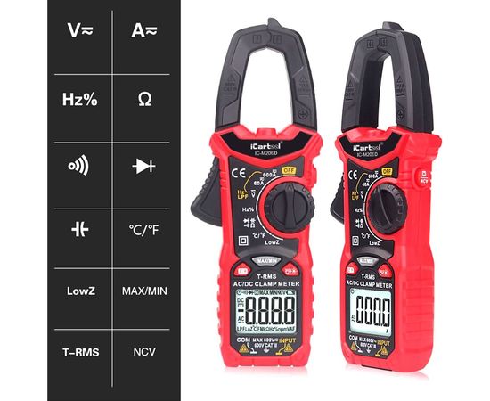 Токовые клещи iCartool 6000 отсчетов, True RMS, LowZ, DCA ZERO IC-M206D – изображение 3