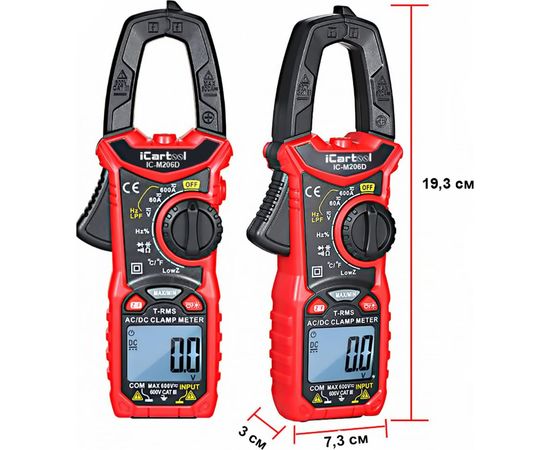 Токовые клещи iCartool 6000 отсчетов, True RMS, LowZ, DCA ZERO IC-M206D – изображение 5