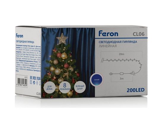 Гирлянда FERON 230V, 200 LED, синий, IP 20, шнур 1.5м, CL06 32312 – изображение 6