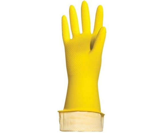 Латексные хозяйственные перчатки ЛЮБАША Эконом с х/б напылением рифленая ладонь размер M – изображение 6