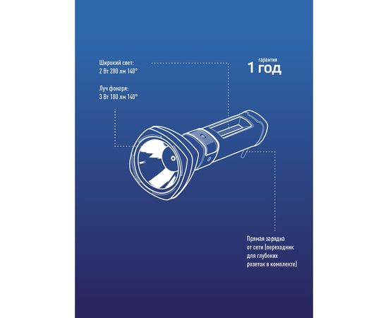 Аккумуляторный фонарь КОСМОС 5W LED, бок.пан. COB 3Вт, 3 реж раб, з/у 479990 KOCAc7023WLED – изображение 9