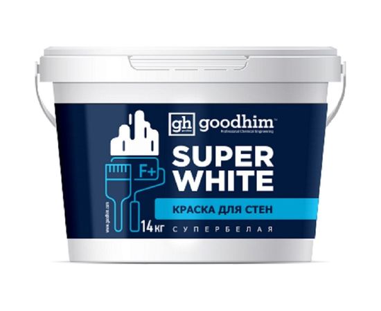 Краска для стен, F+ стандарт, супербелая - 14кг, готовый раствор Goodhim 89212 