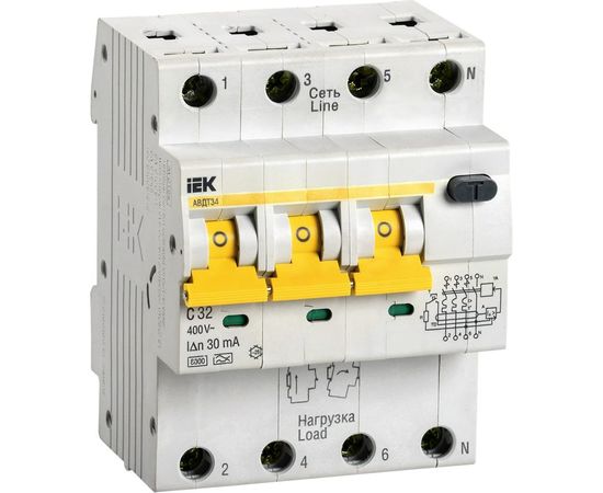 Автоматический выключатель дифф. тока IEK АВДТ 34 C32 30мА MAD22-6-032-C-30 