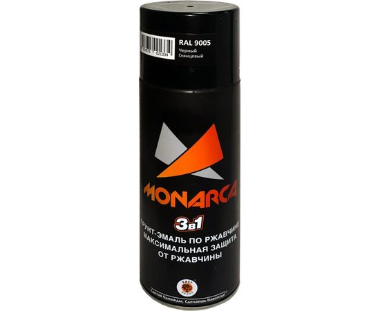 Аэрозольная грунт-эмаль Monarca по ржавчине RAL9005 Черный Глянцевый 89005 
