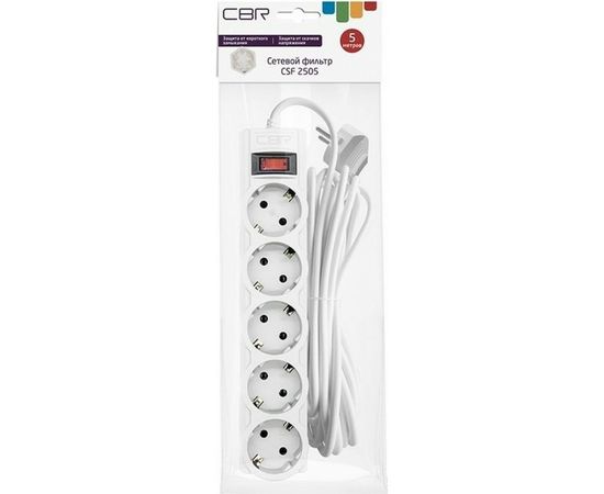 Сетевой фильтр Cbr 5 евророзеток длина кабеля 5 метров цвет белый коробка CSF 2505-5.0 White CB – изображение 2
