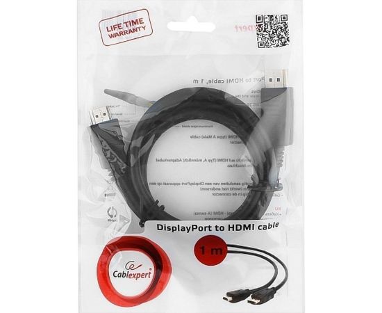 Кабель Cablexpert, DisplayPort-HDMI, 1м, 20M/19M, черный, экранированный, пакет, CC-DP-HDMI-1M – изображение 3