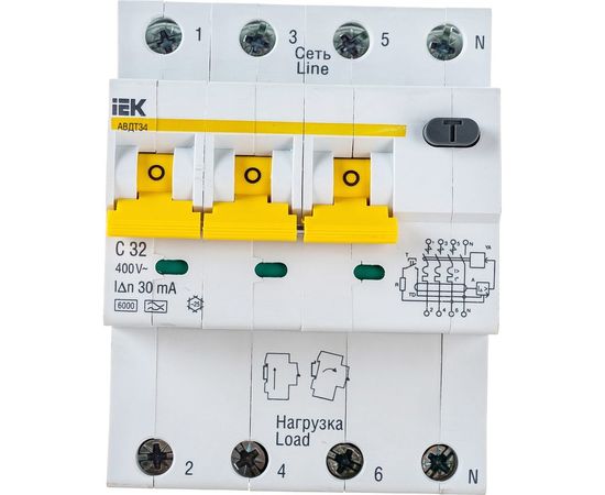 Автоматический выключатель дифф. тока IEK АВДТ 34 C32 30мА MAD22-6-032-C-30 – изображение 4