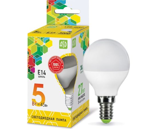 Светодиодная лампа ASD LED-ШАР-std 5Вт, 230В, Е14, 3000К, 450Лм 4690612002125 – изображение 4