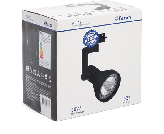 Трековый однофазный светильник на шинопровод FERON E27, AL193, 50W, 230V, черный 41598 – изображение 6