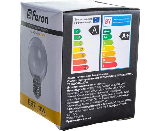 Светодиодная лампа FERON LB-371, G60 шар, 3W 230V E27 2700К, 240Lm, угол рассеивания 220 38121 – изображение 8