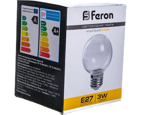 Светодиодная лампа FERON LB-371, G60 шар, 3W 230V E27 2700К, 240Lm, угол рассеивания 220 38121 – изображение 9
