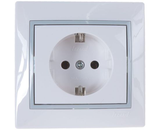 Розетка Lezard MIRA с заземлением, керамика, белый, с серой вставкой 701-0215-122 