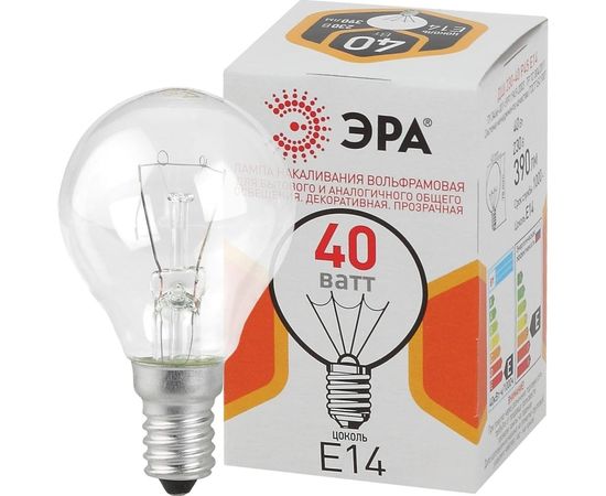 Лампа накаливания ЭРА ДШ, шар, 40Вт, 230В, Е14, цветная упаковка Б0039136 